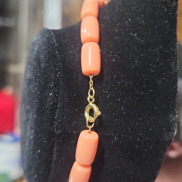 Coral and Gold Choker Necklace - Picture 4 of 5
